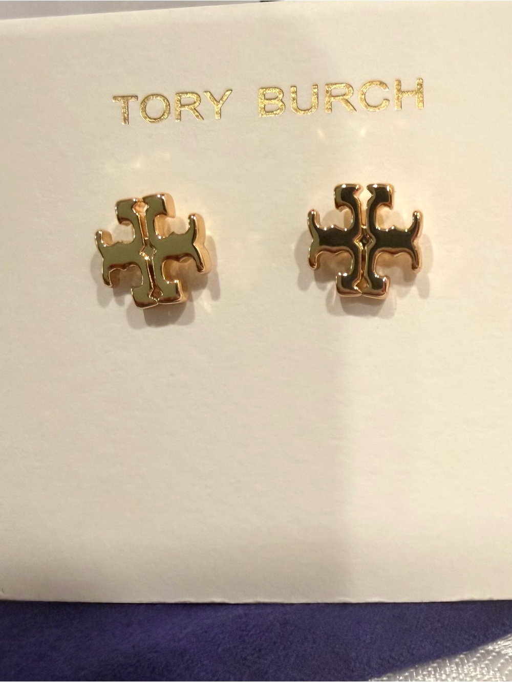 Tory Burch Gold Logo Stud Earrings - Gold New
